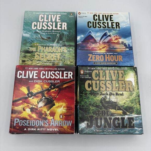 Clive Cussler Audiobook Lot of 4 Jungle Poseidon's Arrow Pharaoh's Secret Zero - Picture 1 of 10